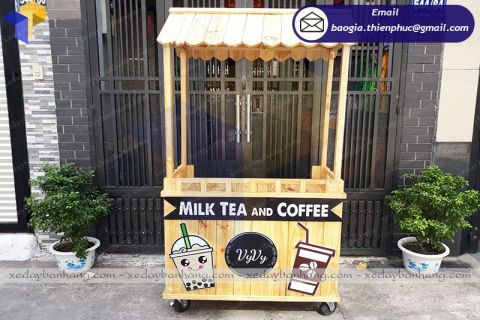 Xe gỗ bán trà sữa khuyến mãi giá rẻ sập sàn